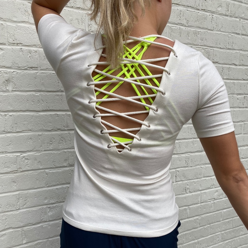 Forever 21 tee short sleeve v-neck criss cross lace up white shirt
